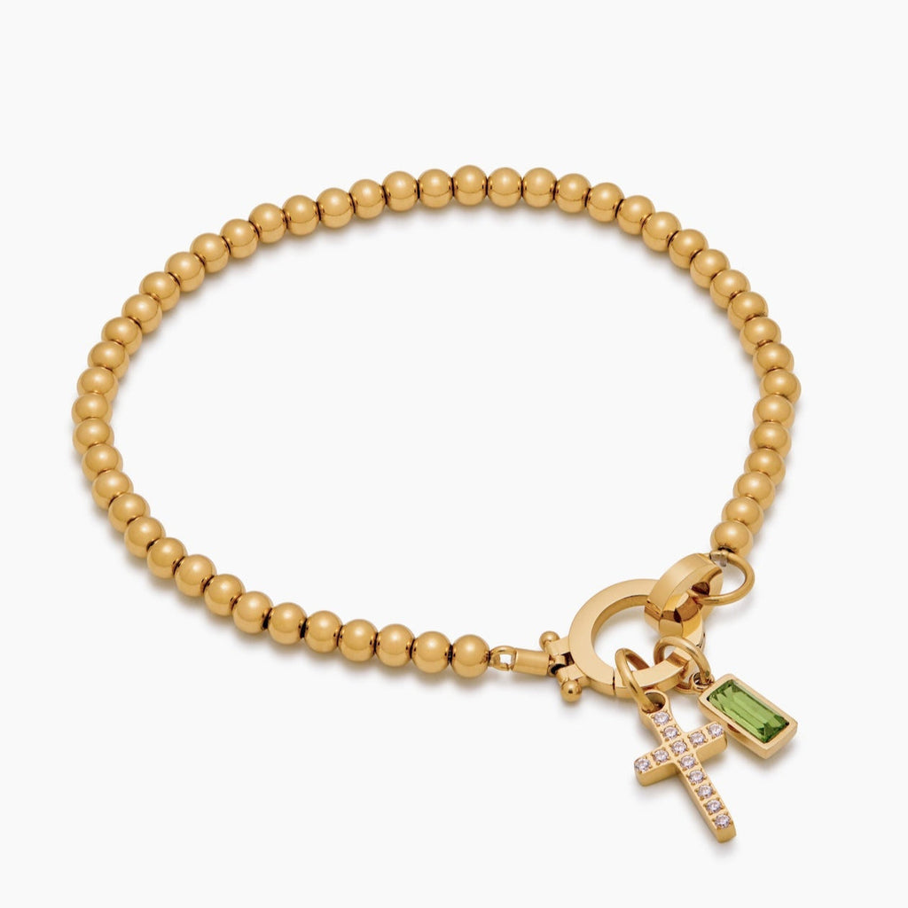 Beaded Birthstone Cross Charm Bracelet